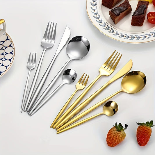 30 pieces of stainless steel cutlery for steaks, Western food, desserts, and more.