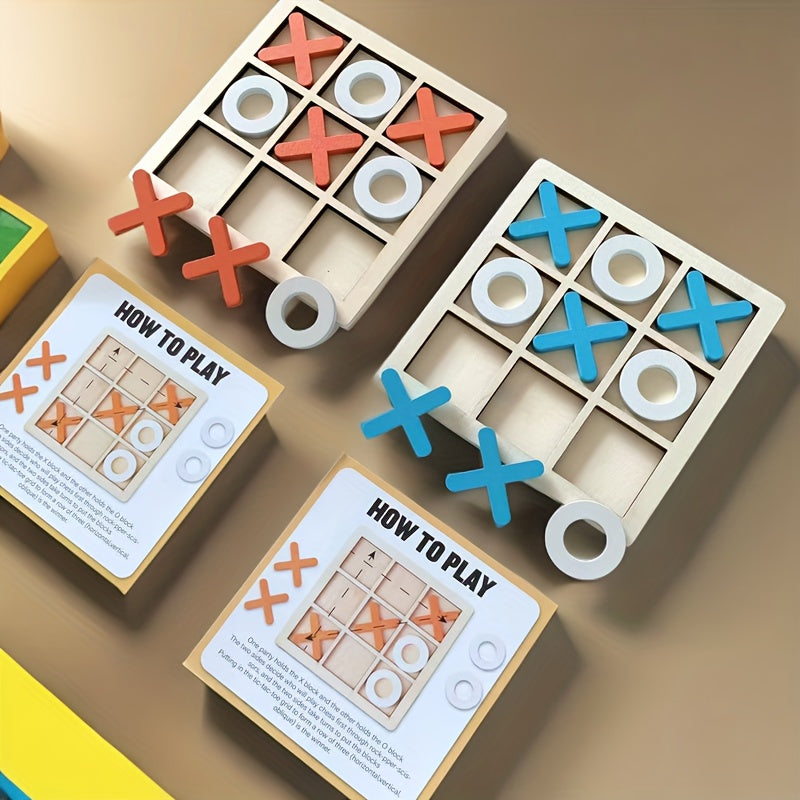 Thickened wooden XXOO Tic Tac Toe board game promotes parent-child interaction, enhances logical thinking skills, and provides a fun and challenging three-character chess puzzle toy.