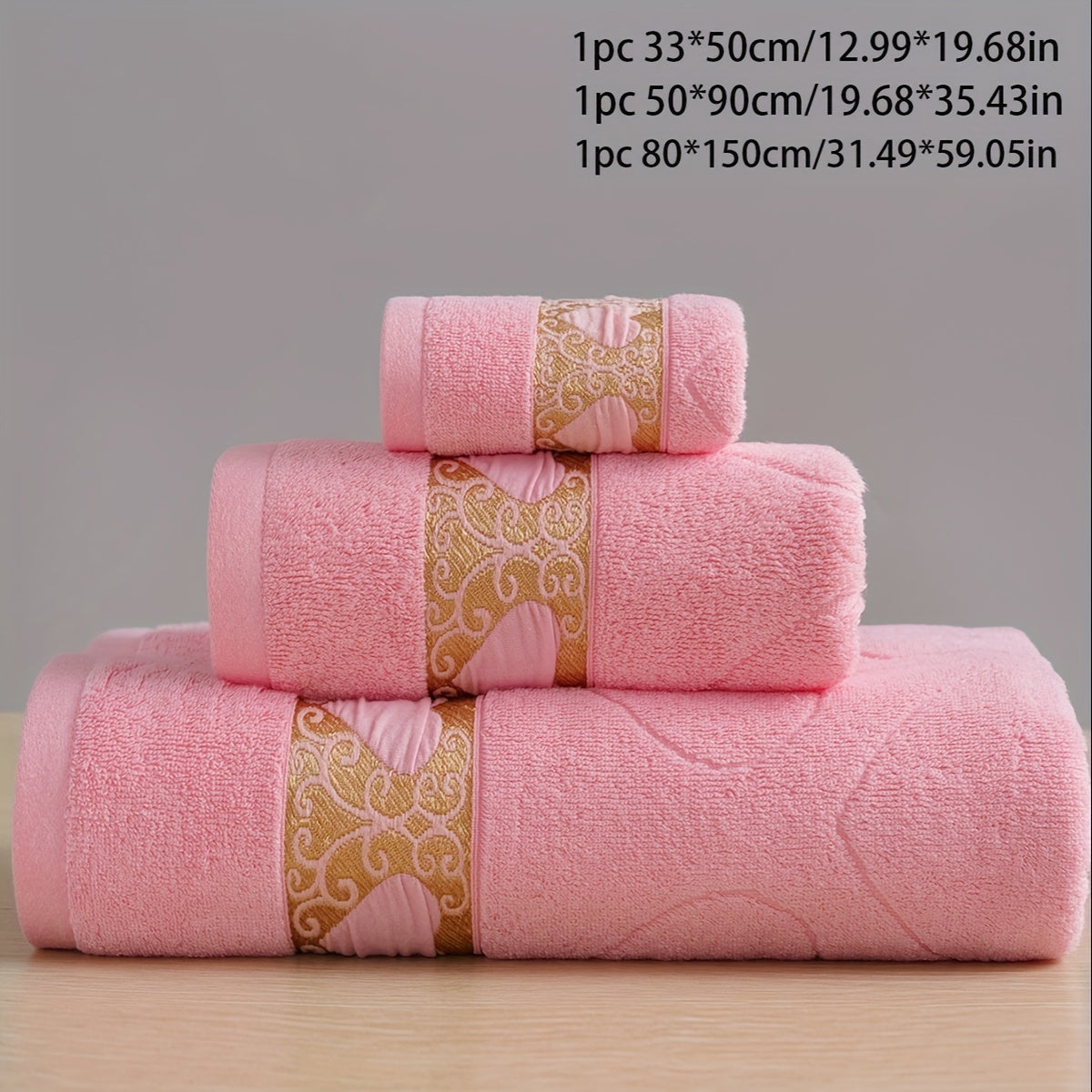 3-piece 100% Cotton Jacquard Towel Set, includes washcloth, hand towel, and bath towel. Absorbent, Quick-drying, Super Soft, and Skin-friendly. Ideal for home bathroom.