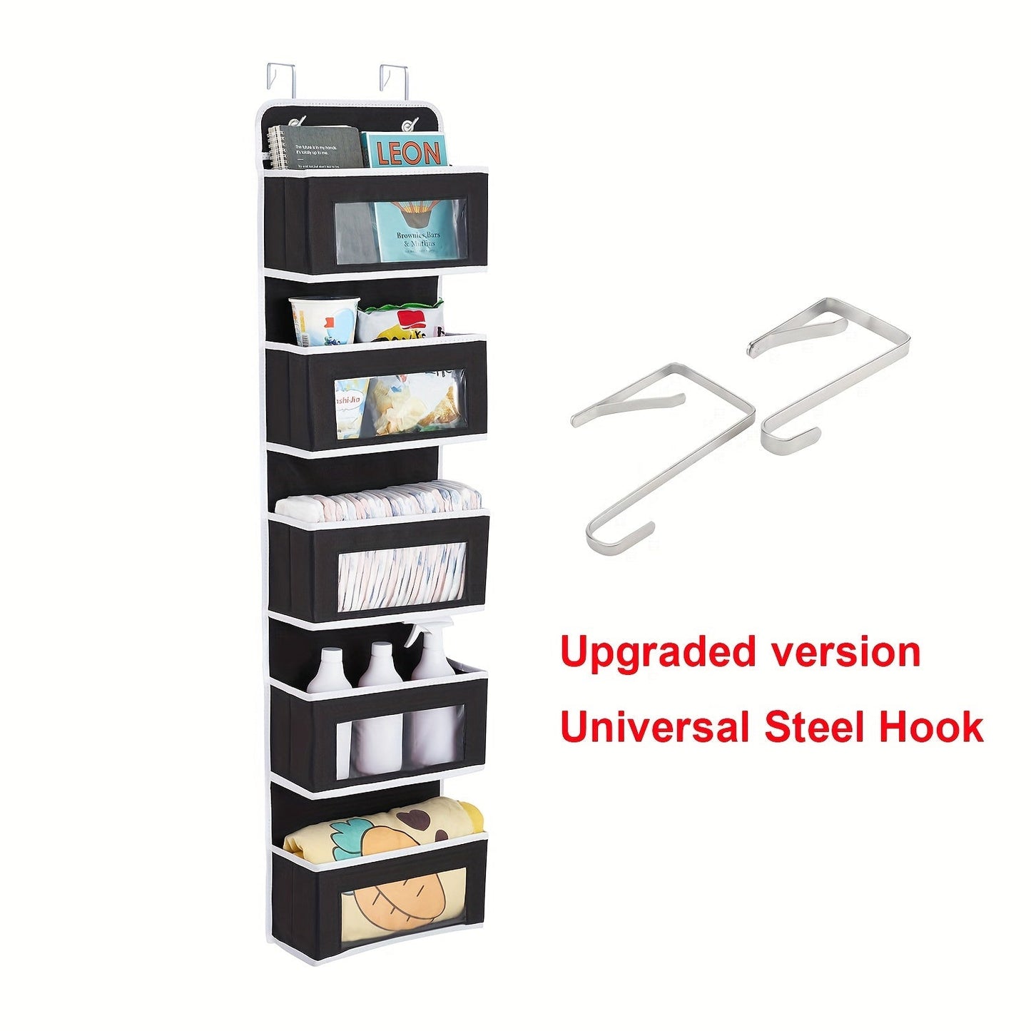 Wall Mounted Hanging Organizer Storage with 2 Metal Hooks, Ideal for Wardrobe, Closet, Dorm, Bathroom, Kitchen. Perfect for storing bags, baby diaper bags, and other items.