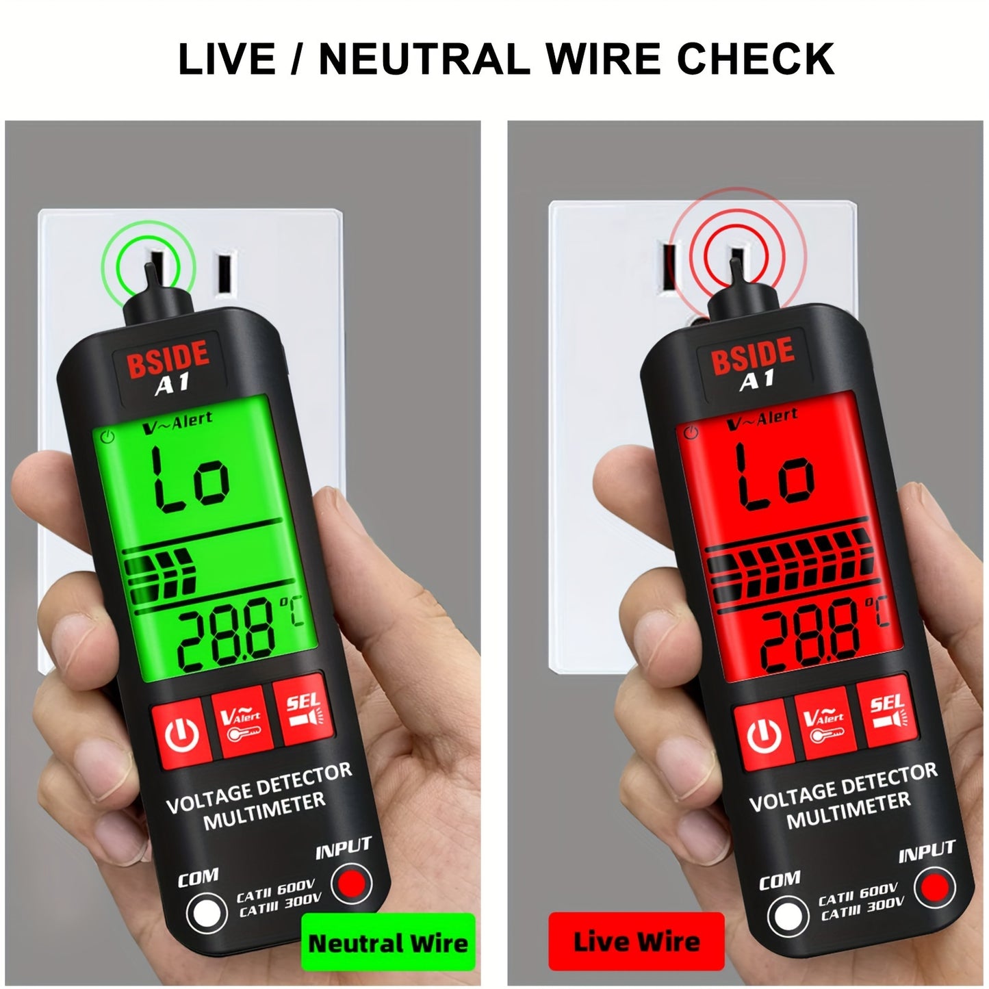 BSIDE A1 Smart Digital Multimeter with Flashlight - Non-Contact, Fast & Accurate Testing for Voltage, Current, Resistance, Continuity & Temperature, Live Wire Alert, Durable & Safe