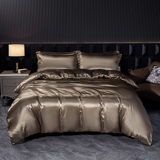 Luxurious 4-piece Satin Bedding Set with zip closure - perfect for home, guest rooms, and hotels.