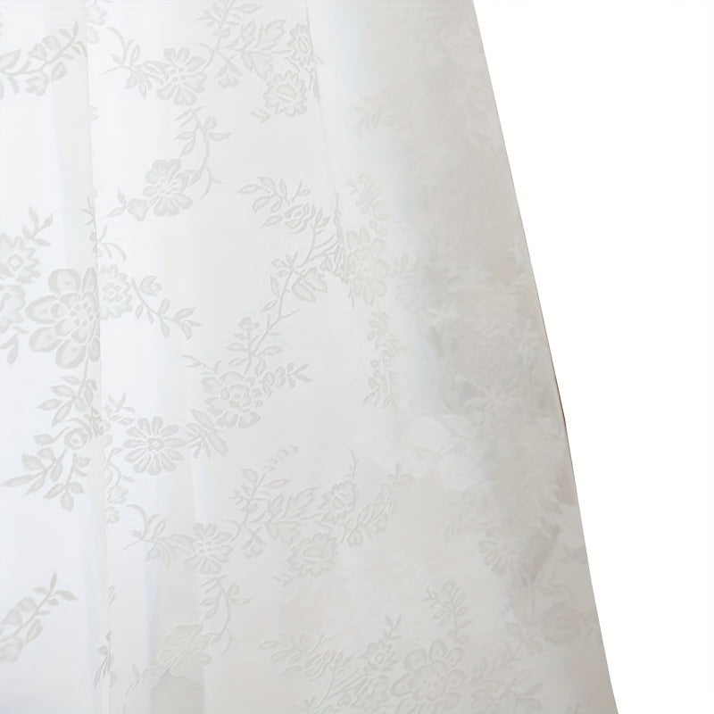 Elevate your living space with the sophisticated charm of the Elegant French White Lace Sheer Curtain featuring a delicate floral pattern. Made from semi-transparent polyester, this curtain is ideal for adding a touch of elegance and privacy to your