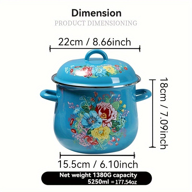 Large Capacity Enamel Coated Stockpot with Lid - 117.54oz Saucepan, Durable and Easy to Clean, Ideal for Gas Stovetop Cooking at Home or Outdoors, No Electricity Required