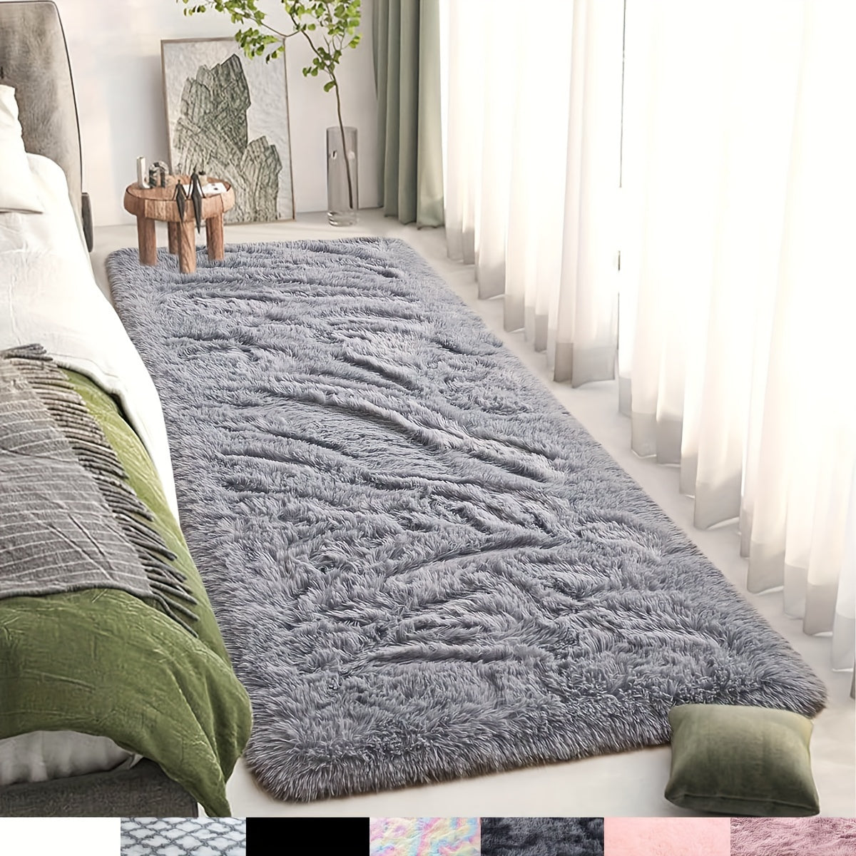 Luxurious Plush PV Pile Mat - Scandinavian Style, Cozy & Stain-Resistant, Ideal for Bedroom & Living Room, Soft Polyester, Non-Slip, Easy to Clean, Multiple Colors Available, Ideal Living Room Rug