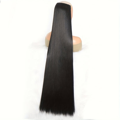 Synthetic Super Long 5 Clip In Hair Extension in Black/Brown/Blonde, extra-long straight hair, one-piece fake hairpiece for women. Available in lengths from 50cm to 100cm, ideal for daily