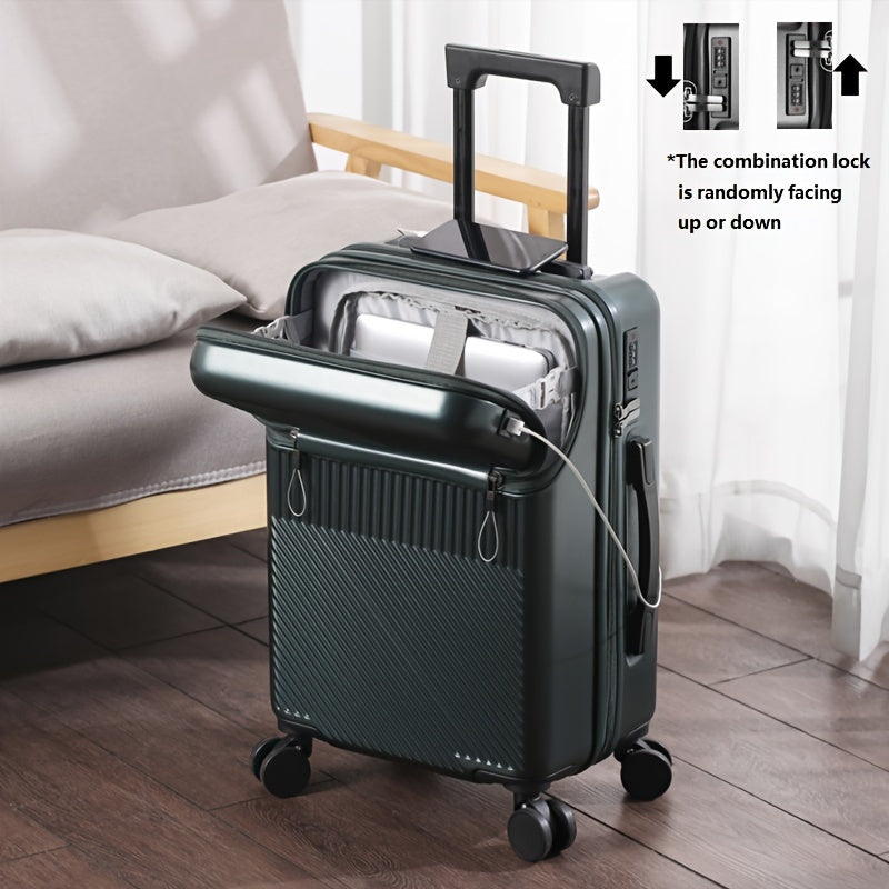 Compact 20-inch carry-on with cup holder and retractable handle.