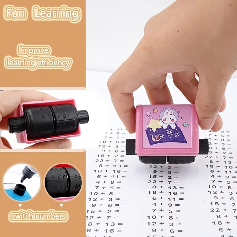 Roller math practice stamps for addition and subtraction, ideal for teaching and correcting arithmetic exercises at home and school.