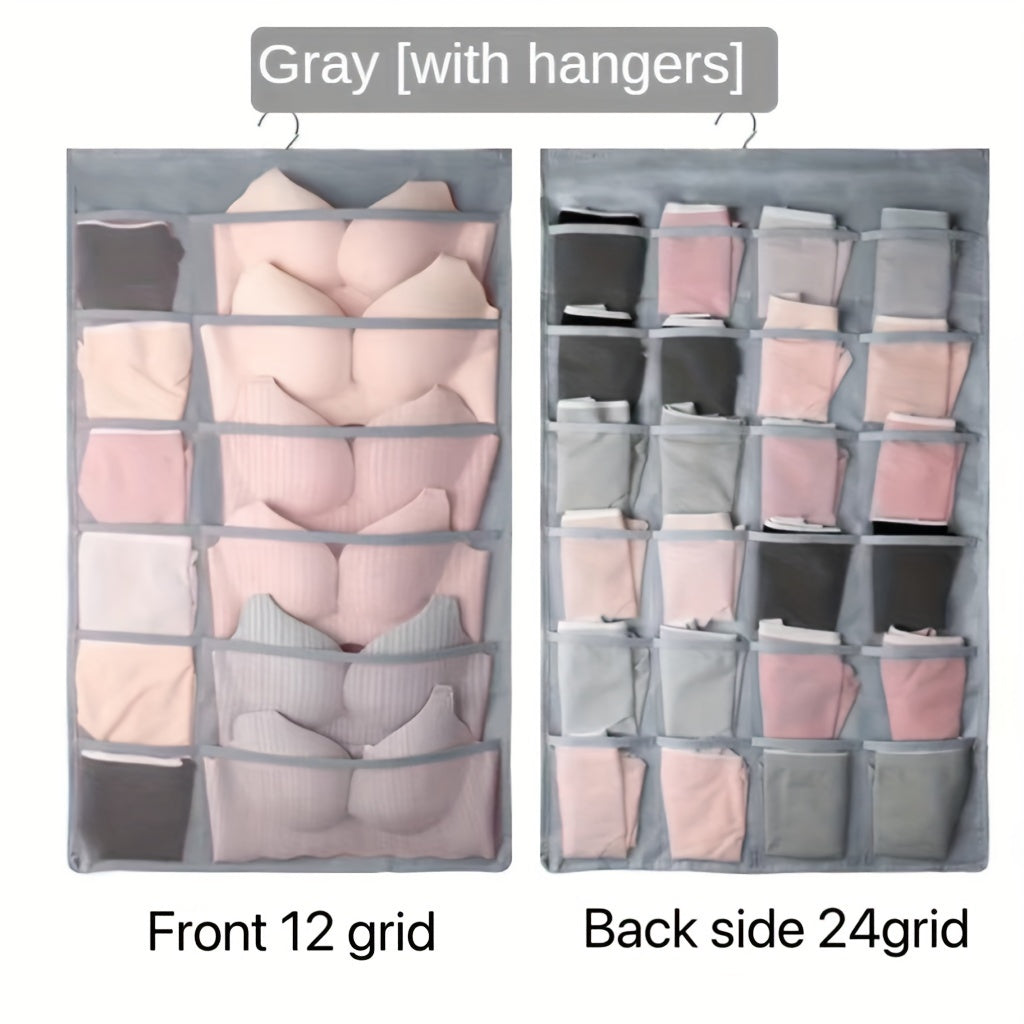 Durable Hanging Double-sided Underwear Bags with Grids - Foldable Storage Pockets for Socks, Bras and Household Items. Ideal Space-saving Organizer for Bedroom, Closet, Wardrobe, Home or Dorm.