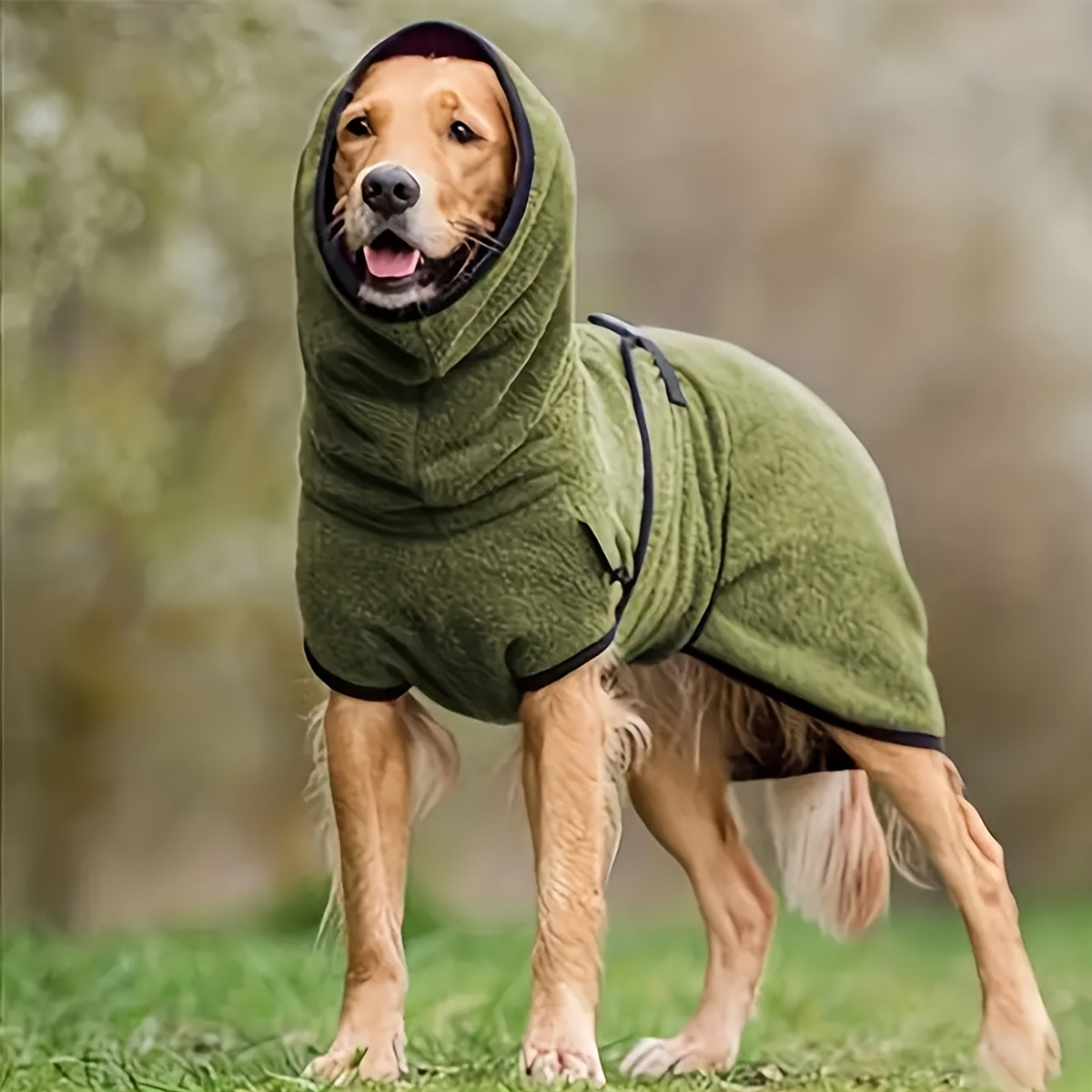 Warm fleece-lined dog hoodie for all breeds, ideal for colder seasons, hand wash only.