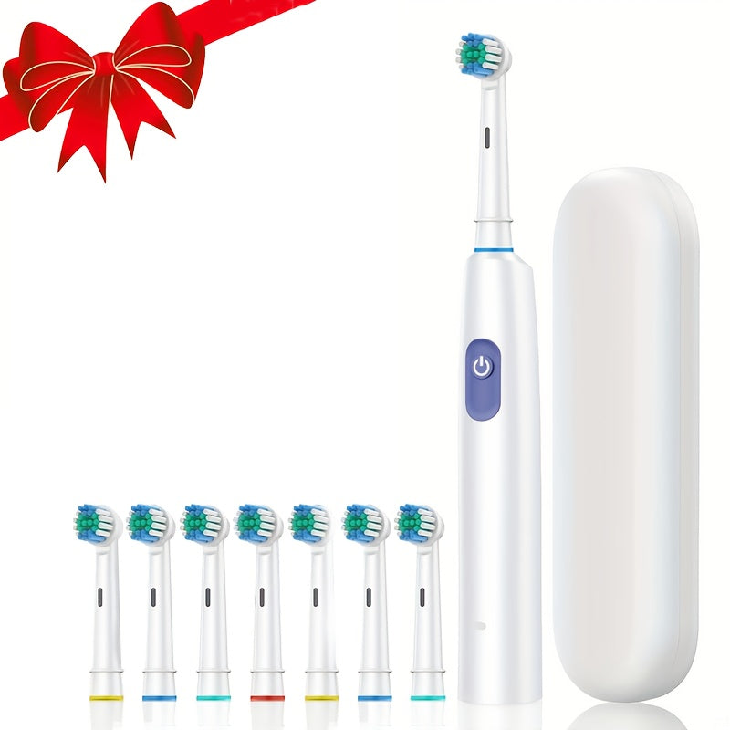 1 Round Rotating Electric Toothbrush with 8 Brush Heads, Travel Case, UCB-C Charging, 5 Modes, Super Fast Cleaning Mode - Perfect for Home and Travel, Ideal Gift