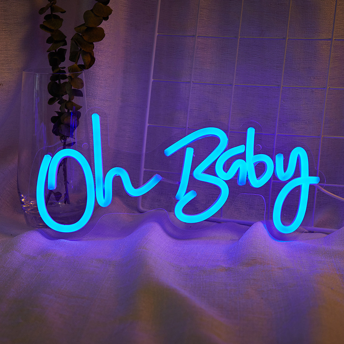 1 piece LED neon sign "Oh Baby" with switch control and USB power, no batteries needed, for bedroom wall decor.