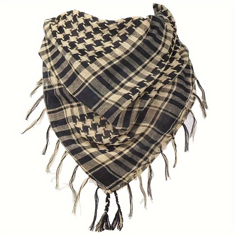 Fashionable Bohemian-inspired Y2K Plaid Scarf with Tassels, Multipurpose Bandana Shawl for Fall and Winter Photoshoots