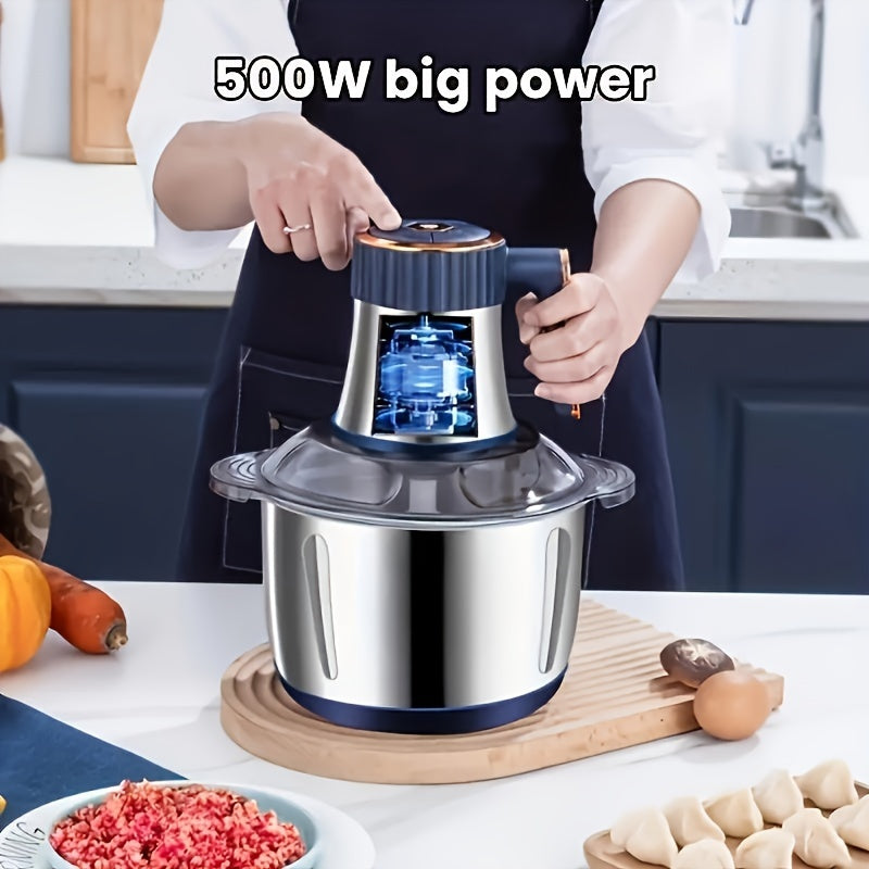 Electric vegetable chopper and meat grinder, ideal for quick food prep with adjustable speeds and easy cleaning.