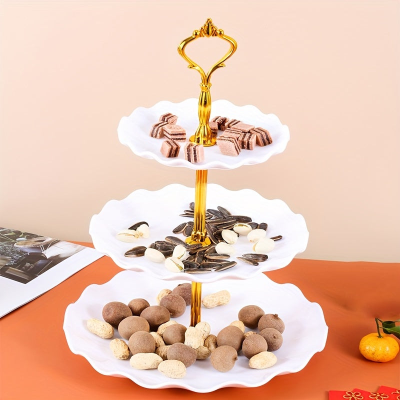 One three-layer candy tray for home use, featuring a festive New Year style and suitable for parties, weddings, restaurants, and buffets.