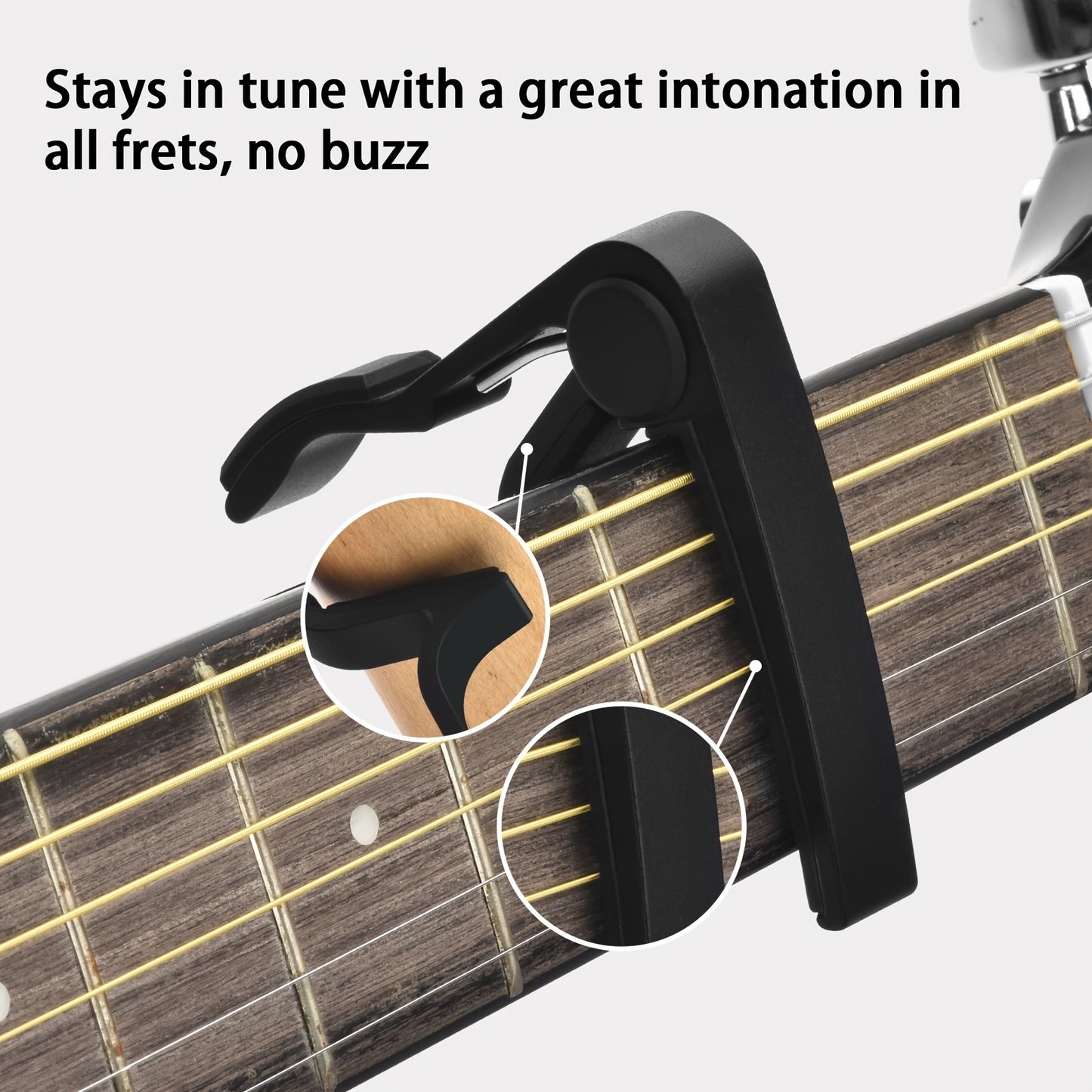 Guitar tuner with picks, capo, quick-release clip-on tuner for guitar, violin, bass, ukulele.