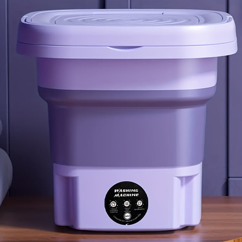 Portable 8L Folding Washing Machine with Touch Control, Ideal for Delicates, Socks & Underwear - Space-Saving, Easy to Store & Use, Great for Travel & Home - Purple & Gray Options Available.