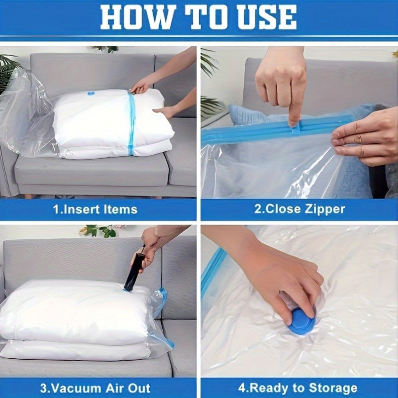 Organize Your Home with 6-Pack of Vacuum Storage Bags and Manual Pump - Portable Plastic Bags for Clothes, Travel, and More - Rectangular Shape, No Electricity Needed - Perfect for Home and Kitchen Organization