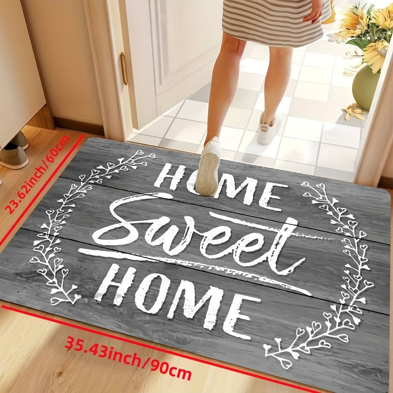 Printed Home Sweet Home Door Mat, 1 Piece, Non-Slip Polyester Rug for Front Door, Living Room, Bedroom. Washable, Rectangular Shape, Low Pile, Machine-Made Home Decor Accent