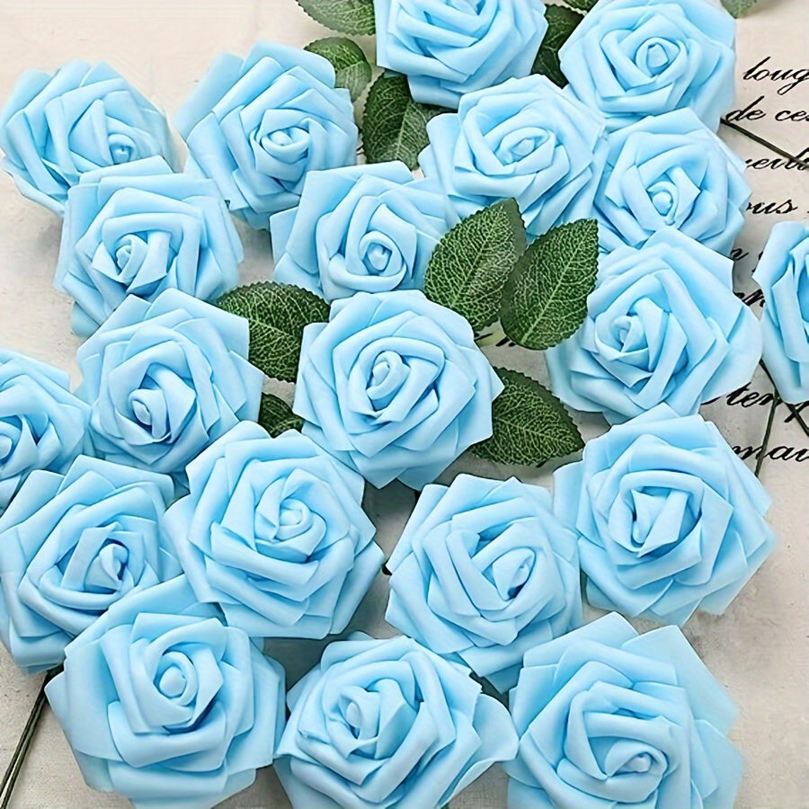 25 artificial roses with stems for DIY wedding bouquets or home decor on Valentine's Day.