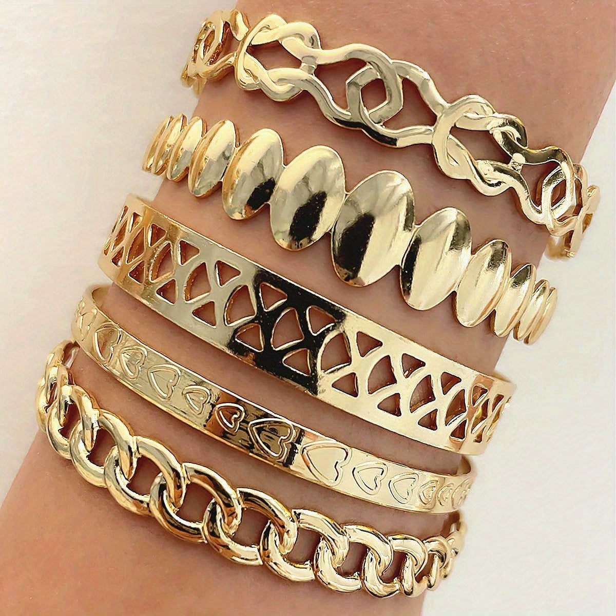 Set of 5 Personality Chain Love Irregular Pattern Middle Eastern Golden Bangle Alloy Jewelry