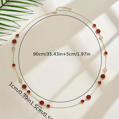 Stylish Long Layered Necklace designed for Women, Features a Minimalistic Iron Chain adorned with Plastic Gemstones, Perfect for both Everyday Wear and Special Occasions, Complete your Look with this fashionable Jewelry Ensemble.