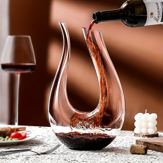 Crystal glass high-end wine decanter with U-shaped harp design, colorful European style, ideal for home or restaurant use.