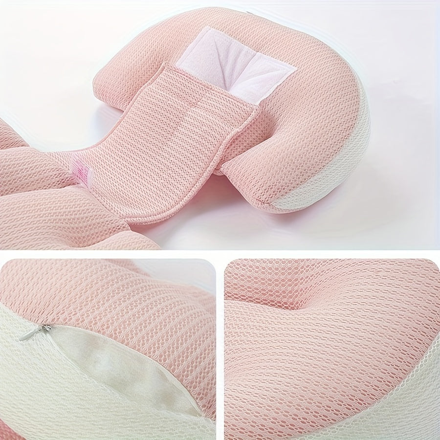 Maternity Pillow for Side Sleeping with Adjustable U-Shaped Support for Belly and Back, Made of Soft Polyester, Perfect for Pregnancy Comfort.