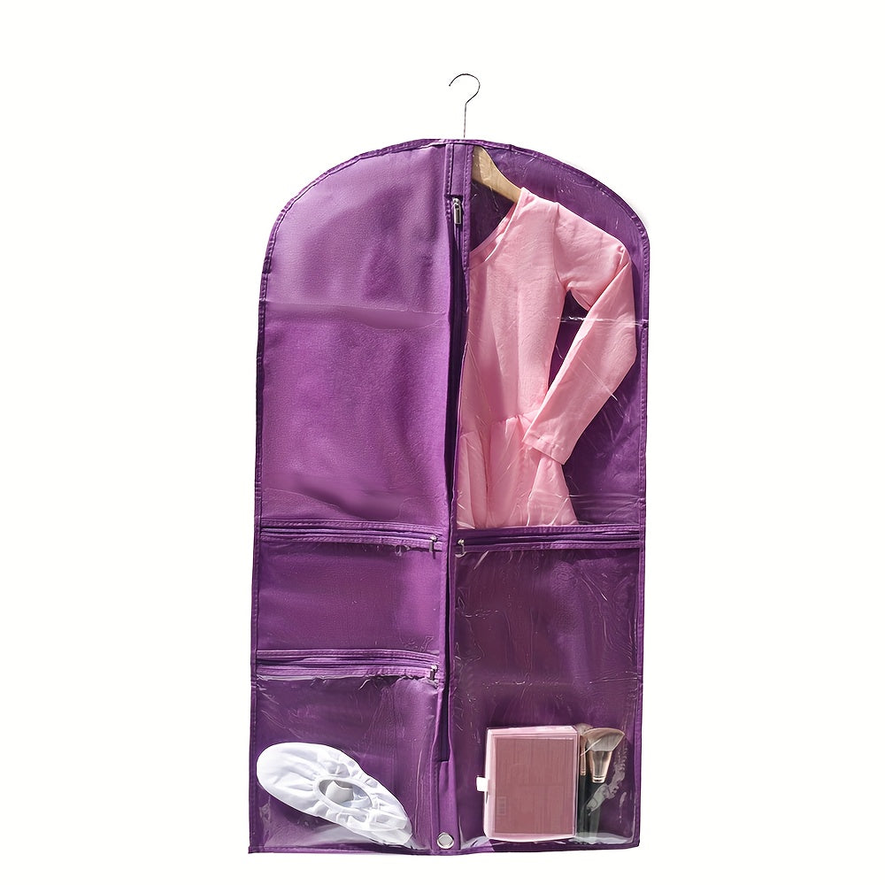 1 piece of Translucent Simple Dustproof Storage Bag, perfect for storing dance skirts or hanging clothes. Great for closet organization and travel. Features a visible translucent window, ideal for competitions, traveling, and storage. Makes a perfect