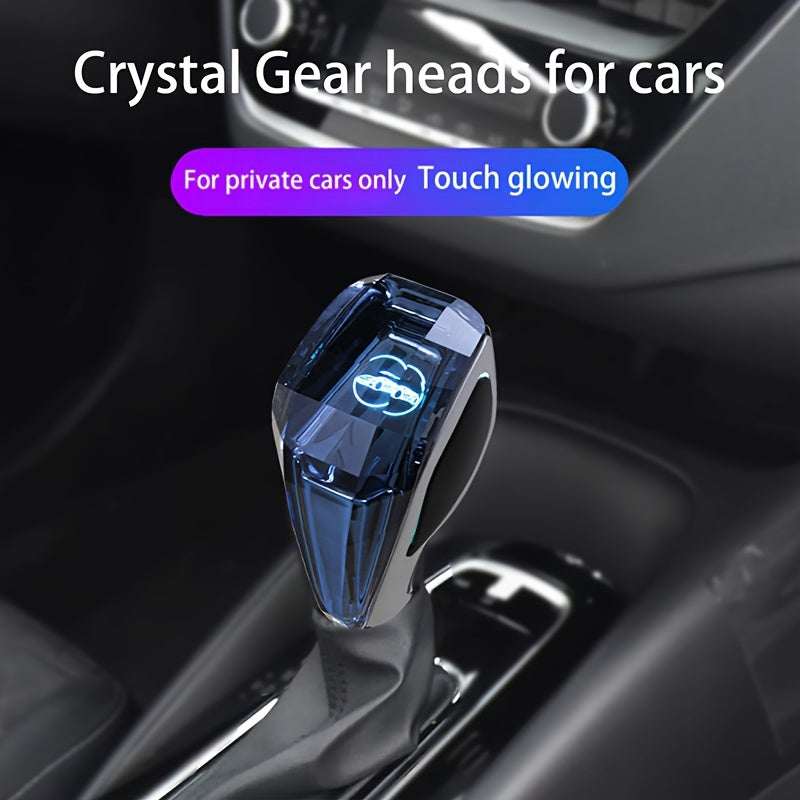 Universal LED crystal gear shift knob, non-keyed and touch-glowing, suitable for various car brands.