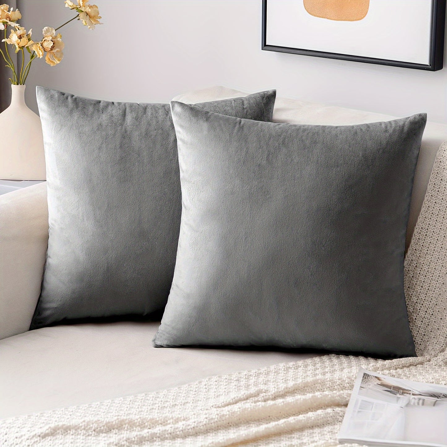 Set of 2 velvet soft square throw pillow covers, 45.72*45.72cm, modern farmhouse style, no pillow inserts included.