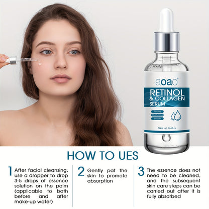 High-End Facial Treatment Serum for Smooth, Beautiful Skin with Retinol, Collagen, and Hyaluronic Acid, Alcohol-Free.