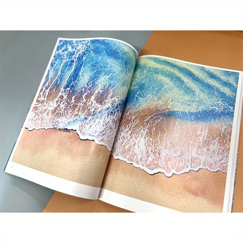 Dreamy Ocean Watercolor Tutorial for Painting Waves in Chinese.