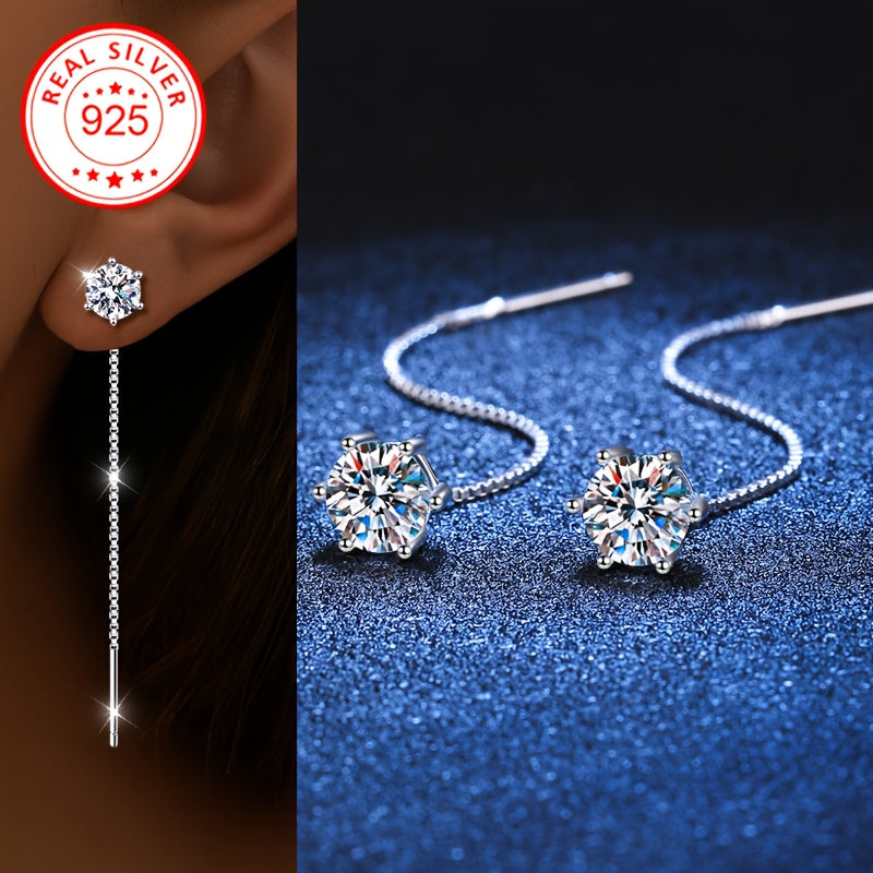 These fashionable dangling earrings for women are set with synthetic cubic zirconia and feature a dangling ear thread design. Made from 2g of S925 silver, these earrings are suitable for all seasons, holidays, and everyday wear. They are also low