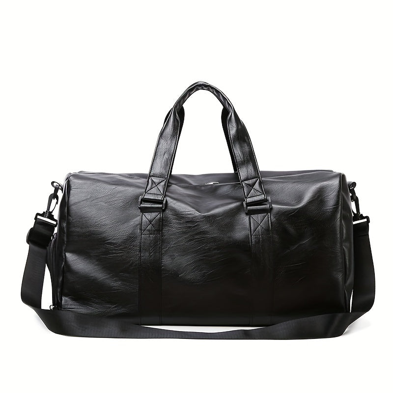 Stylish men's travel bag with adjustable strap, wet/dry separation, and shoe compartment - ideal for short trips.