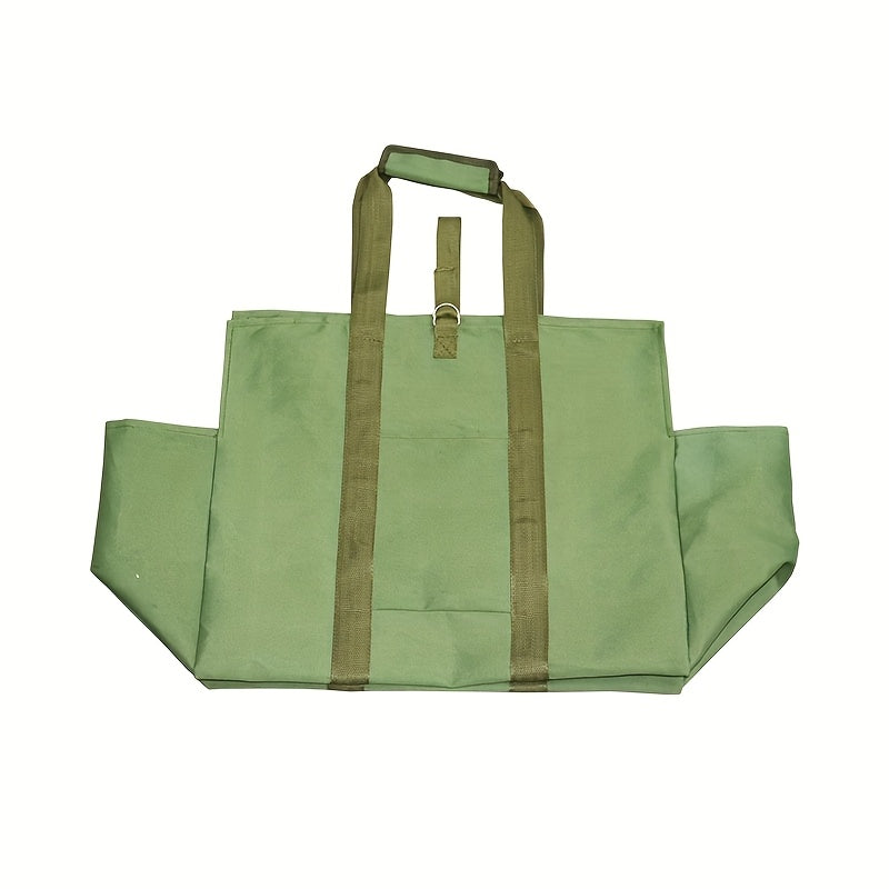 Durable Canvas Firewood Carrier Bag in Military Green, Ideal for Outdoor Camping and Fireplace Use, Features Reinforced Handles for Easy Storage and Transport of Firewood