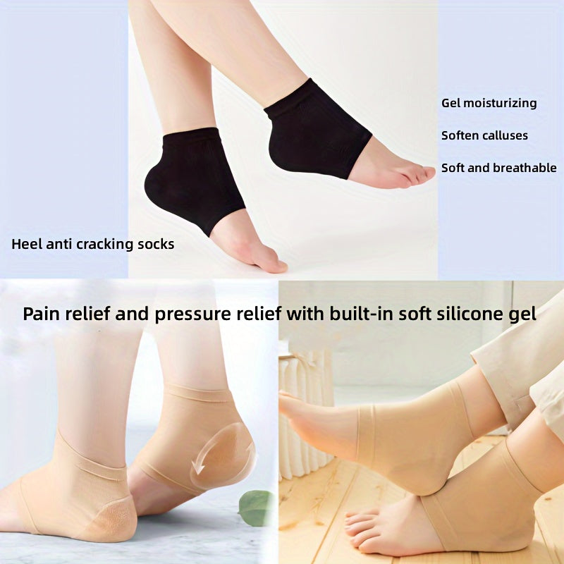 1 Pair Moisturizing Heel Socks with Silicone Gel soften and protect dry, cracked heels for both men and women.