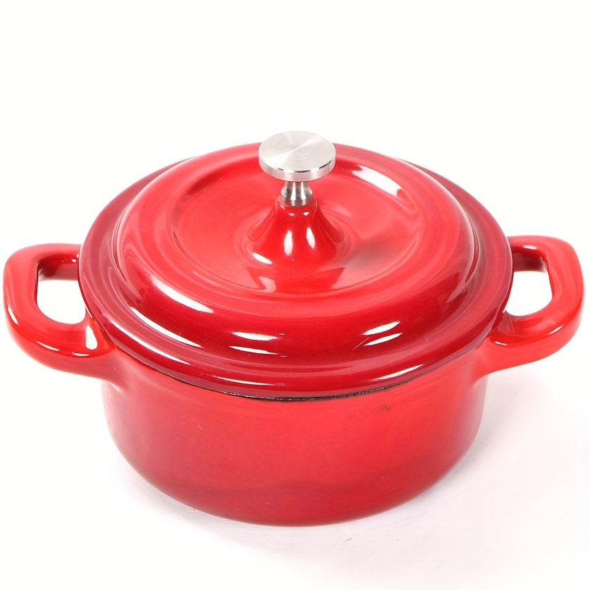 Compact 9.5oz Mini Stew Pot - Non-Stick, Enamel-Coated Cast Iron suitable for Induction & Gas Cooktops, Ideal for Home Kitchens.