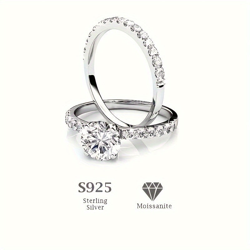 Stunning 2ct S925 Sterling Silver Moissanite Two-Piece Ring Set, Hypoallergenic Faux Diamond Stacking Engagement and Wedding Rings for Women, Perfect for Bohemian Vacation Style. Ideal Gifts for Her.