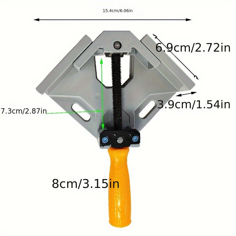 Aluminum clamp for welding, woodworking, and picture frames, creates 90 degrees angle