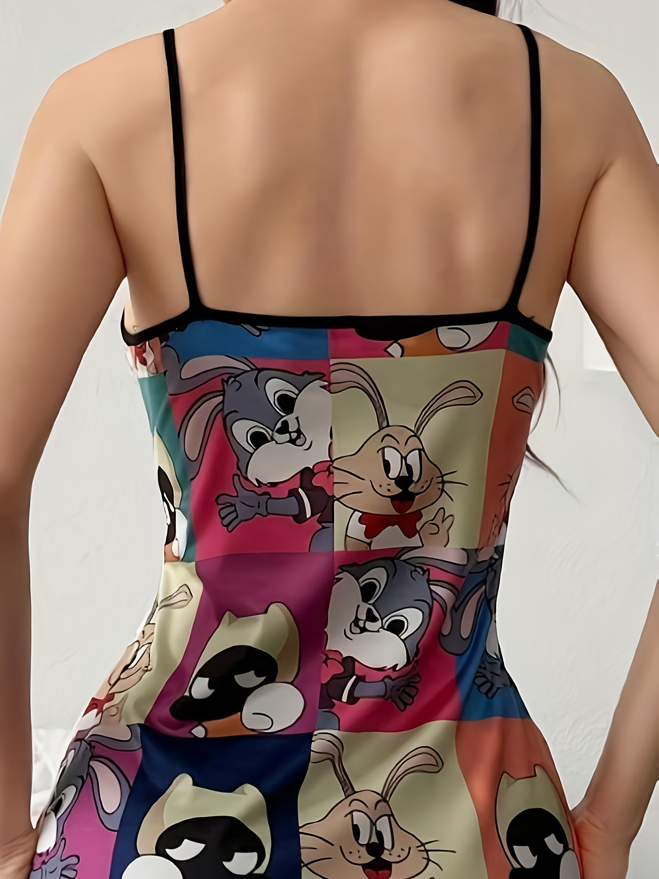 Cartoon print backless nightgown for women's sleepwear.