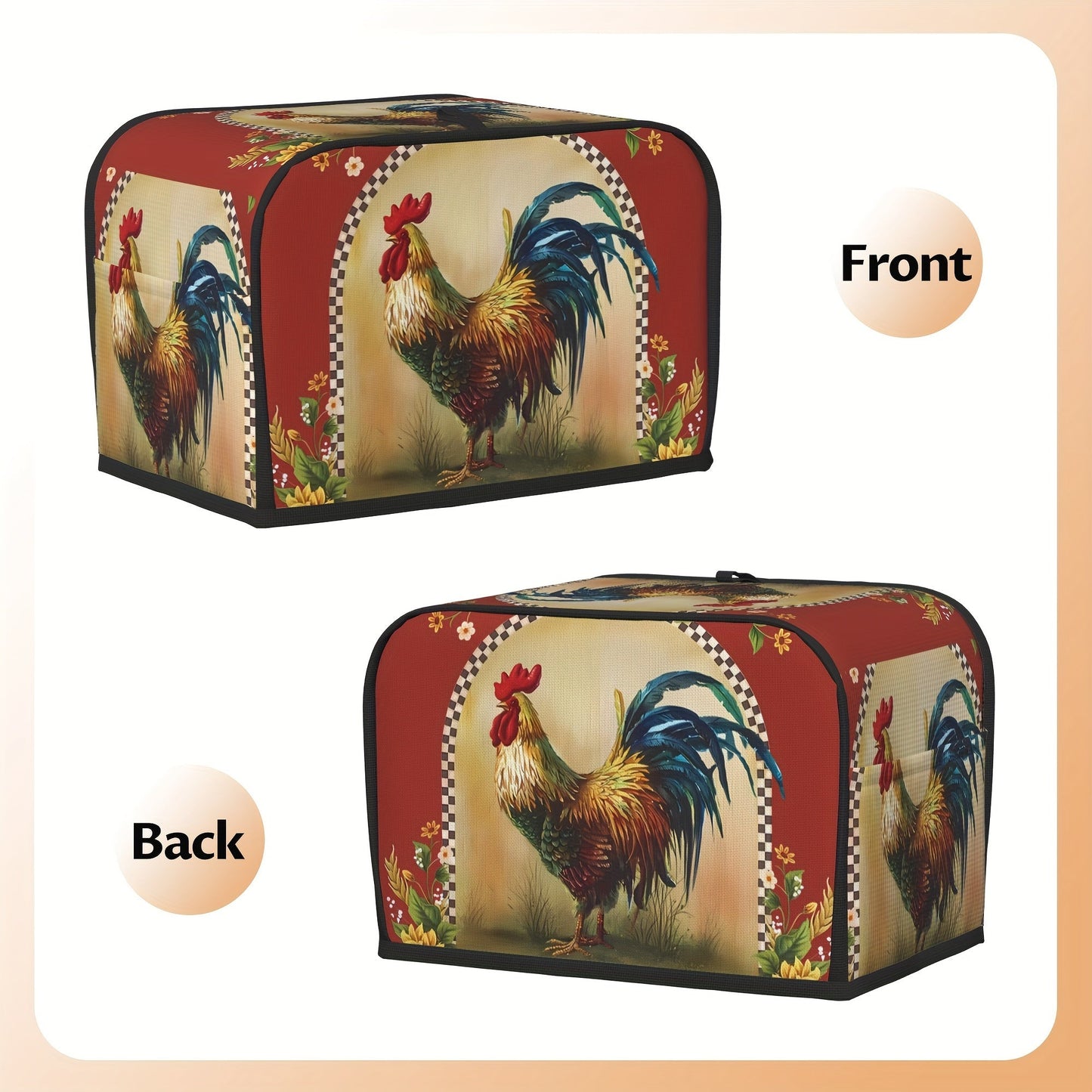 Protect your small kitchen appliance with this Sunflower Rooster Bread Maker Cover featuring a charming chick print design. This dust cover is suitable for 2-slice models of bread makers and microwaves.