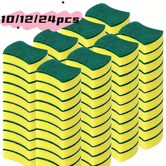 10/12/24 pieces of versatile kitchen sponges: Exceptionally absorbent, capable of removing rust and grease from pots, dishes, and furniture - featuring a durable double-layer design with abrasive fibers for enhanced grip.