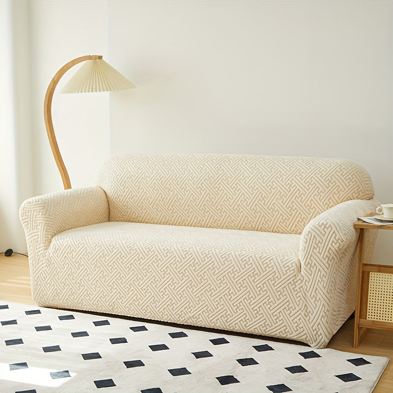 Universal sofa slipcover protects furniture in any room.