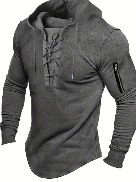 Vintage style hooded drawstring sweatshirt for men in plus sizes, perfect for spring/autumn.