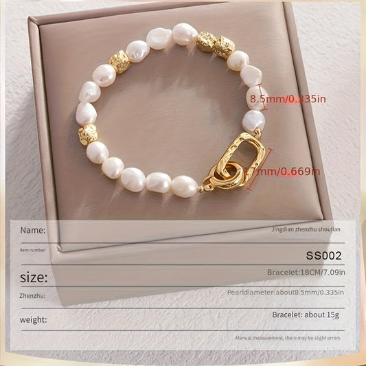 Chic baroque style freshwater pearl bracelet, trendy minimalist jewelry for women, luxurious and lightweight statement piece.