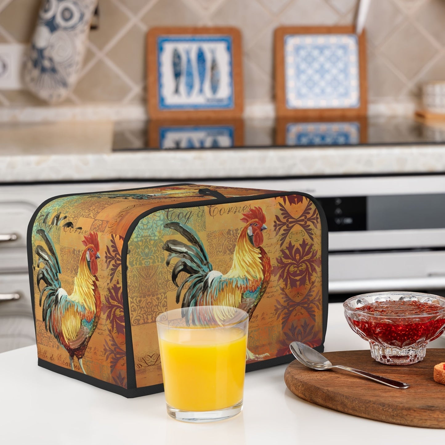 Protect your small kitchen appliance with this Sunflower Rooster Bread Maker Cover featuring a charming chick print design. This dust cover is suitable for 2-slice models of bread makers and microwaves.