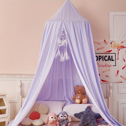 Princess style kids bed canopy made of soft polyester fabric, machine washable, dreamy mosquito netting. Perfect for a contemporary reading nook tent in a girls room. Indoor use, 100-120 gsm.