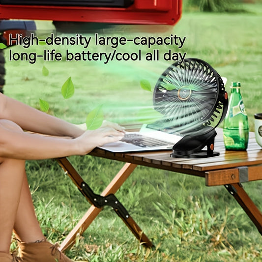 Compact LED Display Mini Desk Fan with USB Charging Clip, Night Light Feature - Quiet High-Speed Motor, Long-Lasting Battery for Office, Fishing, Camping, and Travel.