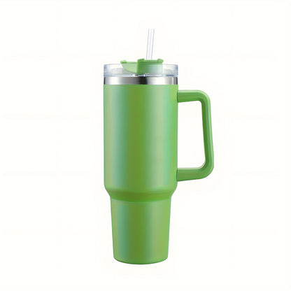 Reusable 40oz stainless steel tumbler with straw, double wall insulation, and handle. Great gift for teachers.